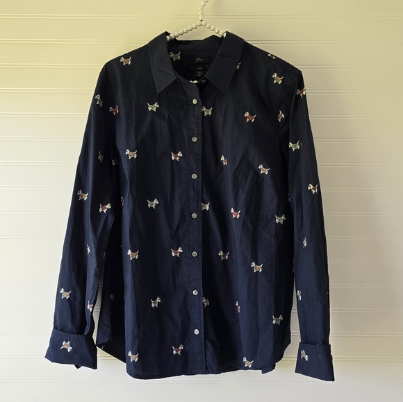 NWT J.crew Navy Blue Perfect Shirt with Embroidered Scottie Dogs Slim Fit 14 - Picture 6 of 10